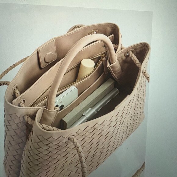 Quince Italian Leather Handwoven Satchel with dustbag NWOT. NEVER USED - Picture 4 of 6